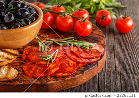 Spanish traditional chorizo sausage with fresh Spanish traditional chorizo sausage with fresh 28265131