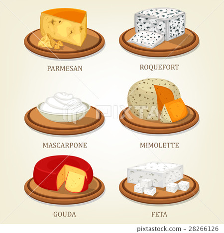 Roquefort and parmesan, mimolette and gouda, feta Roquefort and parmesan, mimolette and gouda, feta 28266126
