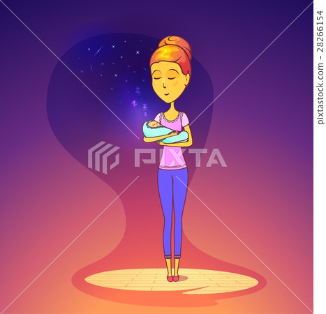 Woman, mother or mom holding swaddled baby 28266154