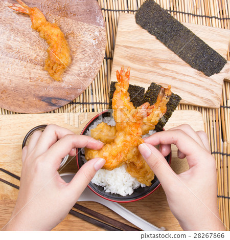 Chef decorated tempura on rice Chef decorated tempura on rice 28267866