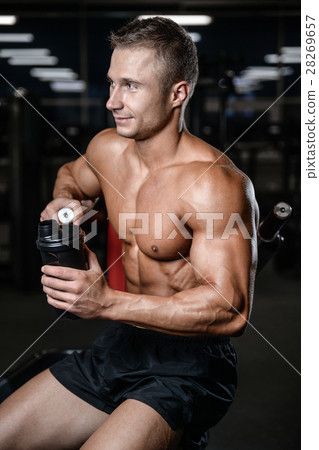 Handsome fitness model train in gym gain muscl Handsome fitness model train in gym gain muscl 28269657