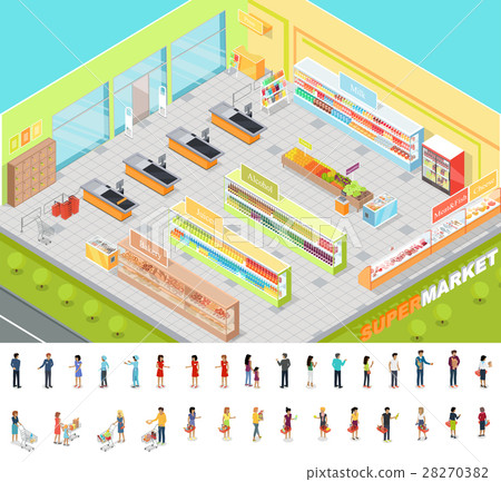 Supermarket Interior in Isometric Projection. 3D Supermarket Interior in Isometric Projection. 3D 28270382