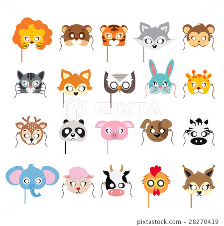 Collection of Different Animal Masks on Faces 28270419