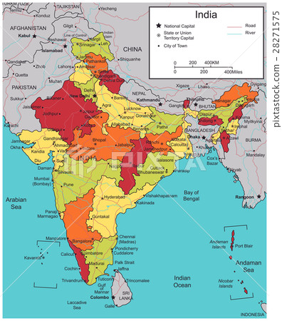 India map with selectable territories. Vector 28271575