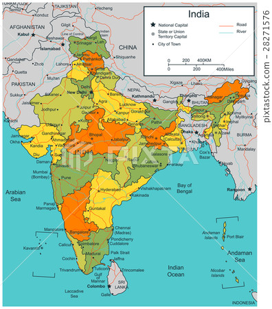 India map with selectable territories. Vector 28271576