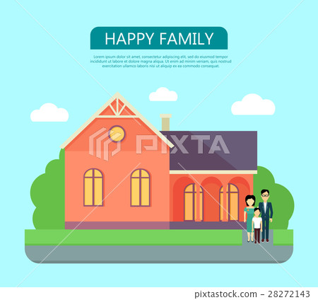 Happy Family in the Yard of Their House - Stock Illustration [28272143 ...