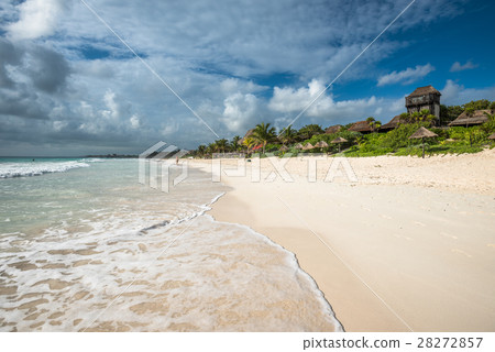 Caribbean beach panorama, Tulum, Mexico 28272857