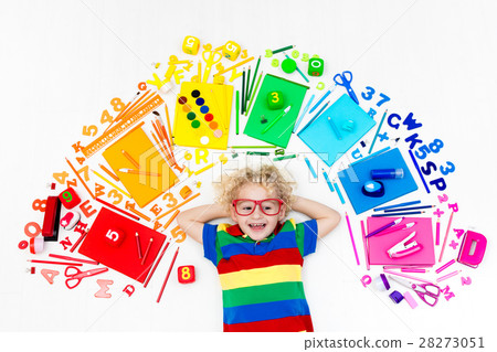 Child with school and drawing supplies Child with school and drawing supplies 28273051