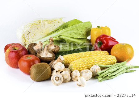 Variety of fruits and vegetables on a white background 28275114