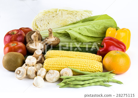 Variety of fruits and vegetables on a white background 28275115