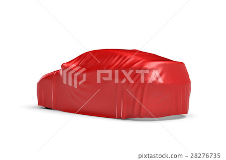 3d rendering of a car covered by red cloth 28276735