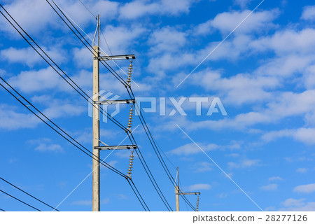 Electricity post against blue sky with cloud Electricity post against blue sky with cloud 28277126