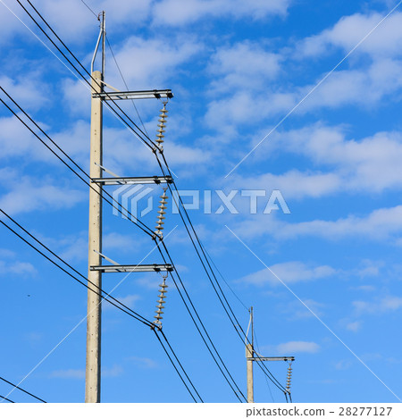 Electricity post against blue sky with cloud Electricity post against blue sky with cloud 28277127