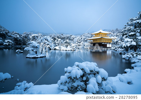 一覽無餘的金色涼亭的雪景·冬天（京都的風景） 28278095
