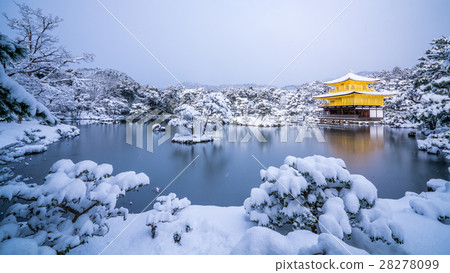 一覽無餘的金色涼亭的雪景·冬天（京都的風景） 28278099