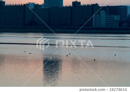 The morning view of Umeda and Yodogawa from the thirteen (Osaka landscape) 28278610