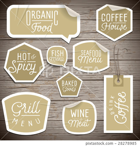 Stickers on rustic wood for cafe and restaurant Stickers on rustic wood for cafe and restaurant 28278985