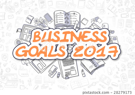 Business Goals 2017   Doodle Orange Word Business Concept Stock