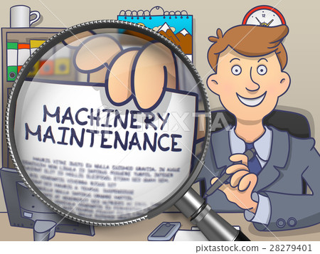 Machinery Maintenance through Magnifier. Doodle 28279401