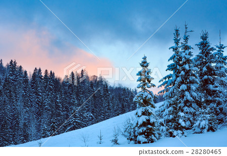 Sunset winter Carpathian Mountains landscape. Sunset winter Carpathian Mountains landscape. 28280465