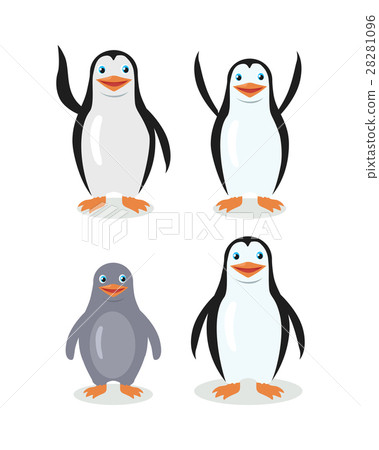 Funny Emperor King Penguins Set Isolated on White Funny Emperor King Penguins Set Isolated on White 28281096