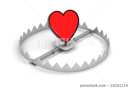 Steel bear trap with red heart symbol Steel bear trap with red heart symbol 28281214