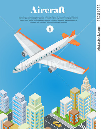 Aircraft Flying Over the City Web Banner. Vector 28281931