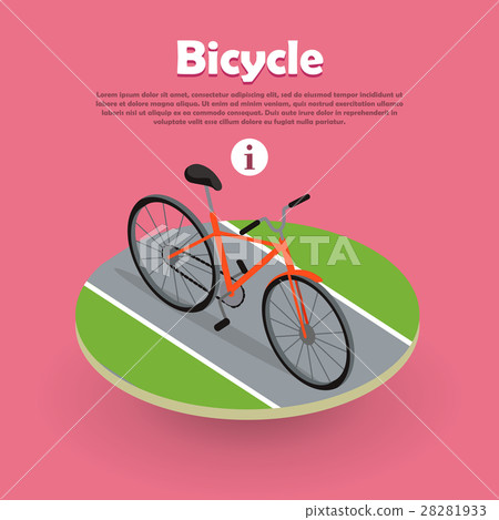 Bicycle Icon Isometric Design on Road Web Banner. 28281933
