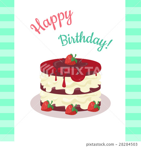 Happy Birthday Cake with Strawberries Isolated. 28284503