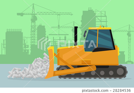 Bulldozer on Construction Flat Vector Concept 28284536