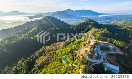 see fog in forest on hilltop 28285576