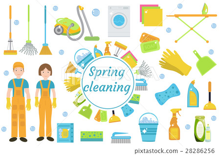 Spring Cleaning icons, flat style. Housekeeping 28286256