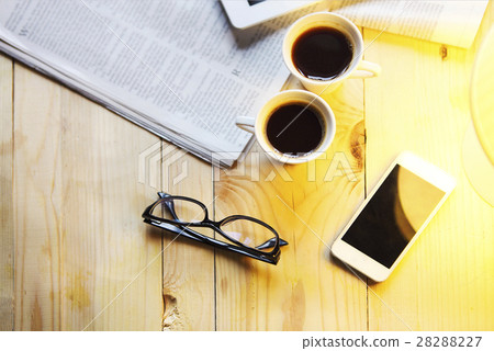 Coffee  digital tablet and mobile phone, magazine 28288227