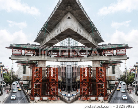 Reflection photo of Skytrain building in bangkok Reflection photo of Skytrain building in bangkok 28289982