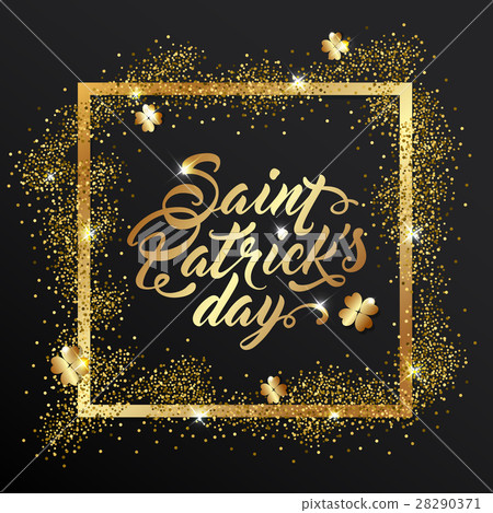 Golden frame and clover leaves Golden frame and clover leaves 28290371