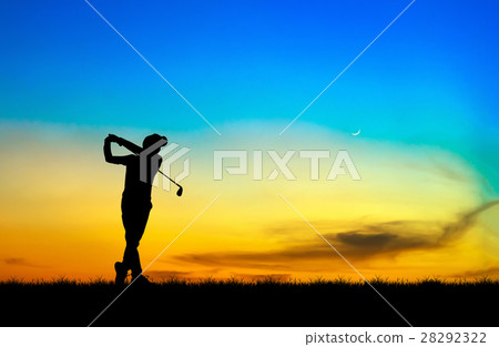 silhouette golfer playing golf during at sunset silhouette golfer playing golf during at sunset 28292322