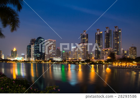 Bangkok city downtown at night with reflection Bangkok city downtown at night with reflection 28293586