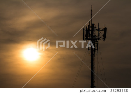 silhouette of cellphone mast against sunset silhouette of cellphone mast against sunset 28293588
