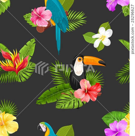 Seamless Pattern with Exotic Flowers and Birds Seamless Pattern with Exotic Flowers and Birds 28296627