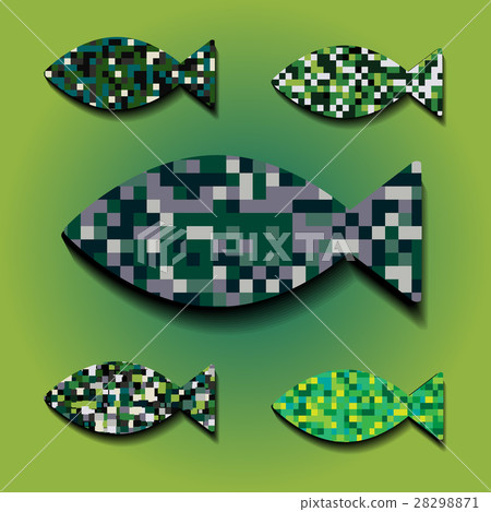 Green Decorative Mosaic Fish Vector Icons 28298871