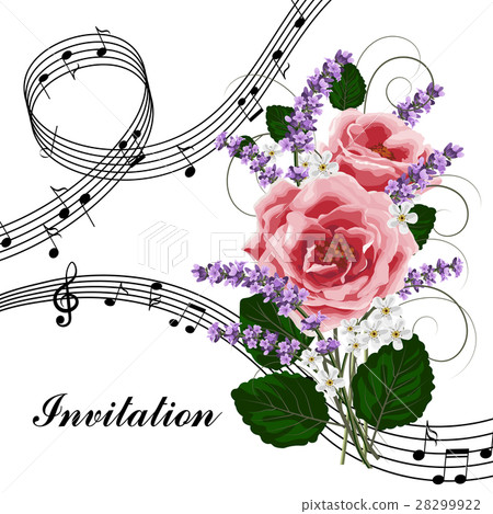 Pink roses with music notes. Pink roses with music notes. 28299922