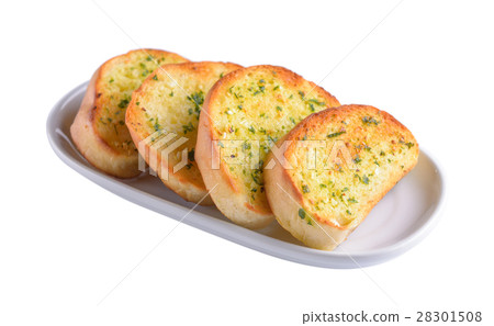 garlic bread in white plate on white background garlic bread in white plate on white background 28301508