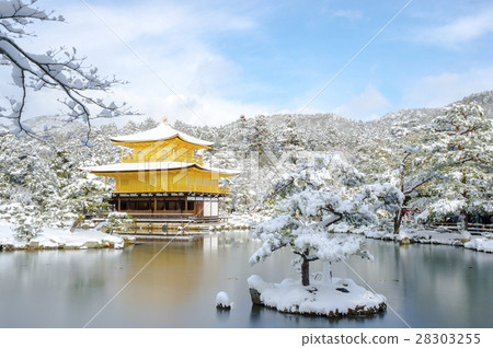 金閣寺的雪化妝 照片素材 圖片 3255 圖庫