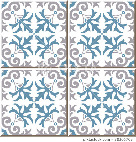 Ceramic tile pattern blue gray spiral plant flower 28305702