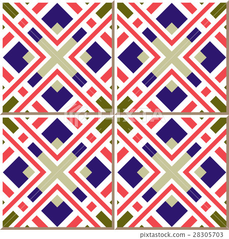 Ceramic tile square check frame cross geometry 28305703
