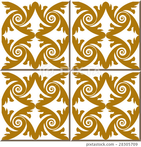 Ceramic tile pattern of gold feather spiral 28305709