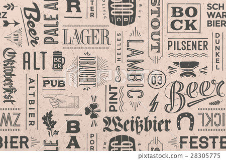 Seamless pattern with types of beer and hand drawn 28305775