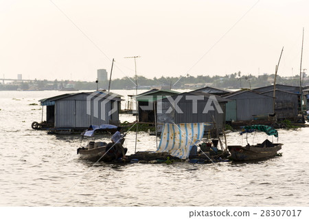 Fish farm houses floating on Mekong river, Vietnam 28307017