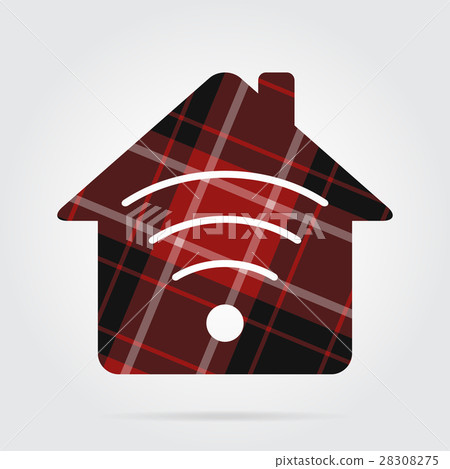 red, black tartan isolated icon, house with signal red, black tartan isolated icon, house with signal 28308275