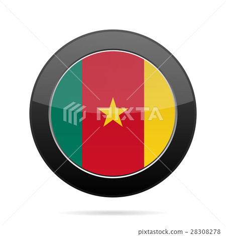 Flag of Cameroon. Shiny black round button. 28308278